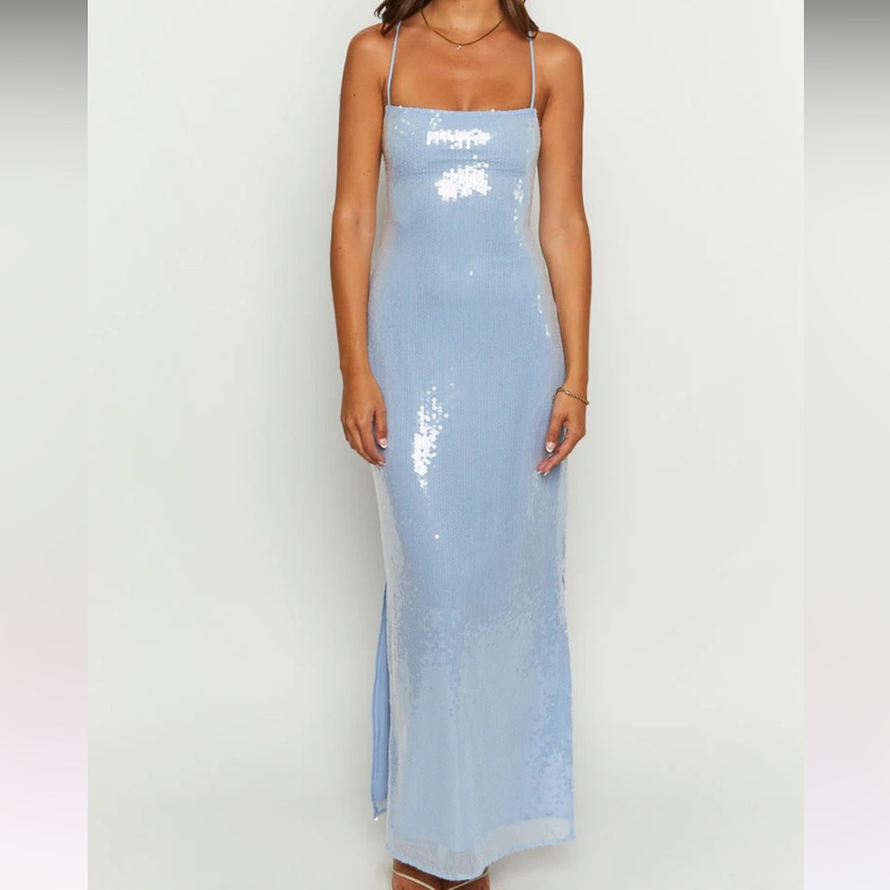 Manhattan Blue Sequin Slip Maxi Formal Dress